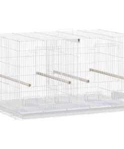 PawHut Bird Cage with Divider, 4 Wooden Perches, Slide Out Tray, 4 Feeders, for Budgie, Lovebird, Canary, 76 x 46 x 46cm, White
