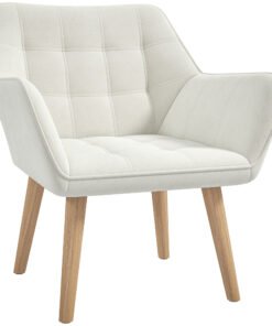 HOMCOM Accent Chair, Arm Chair with Wide Arms, Slanted Back, Thick Padding and Rubber Wooden Legs for Living Room, Cream White