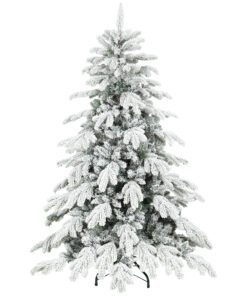 HOMCOM 5ft Super Flocked Christmas Tree - Green/White