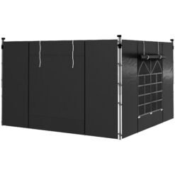 Outsunny Gazebo Side Panels, 2 Pack Sides Replacement, for 3x3(m) or 3x6m Pop Up Gazebo, with Windows and Doors, Black
