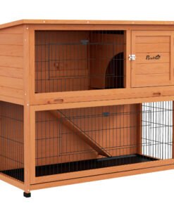 PawHut Two-Tier Antiseptic Wood Rabbit Hutch, 102cm Guinea Pig Hutch with Run - Orange
