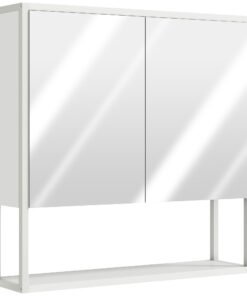 HOMCOM Bathroom Mirror Cabinet with Soft-Close Doors and Adjustable Shelf - White