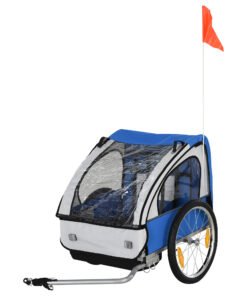 HOMCOM 2 Seat Bike Trailer Bicycle wagon for Kids Child Steel Frame Safety Harness Seat Carrier Hitch Coupler Blue White 130 x 76 x 88 cm