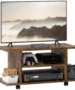 HOMCOM Modern TV Cabinet Stand Storage Shelves Table Mobile Bedroom Furniture Bookshelf Bookcase Rustic Brown
