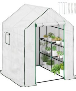Outsunny 143 x 140cm Walk-In Greenhouse, with Accessories - White