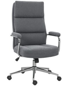 HOMCOM Executive Office Chair, Linen Fabric Computer Desk Chair with Double-Layer Back Cushion, Tilt Function, Height Adjustable for Home, Charcoal Grey