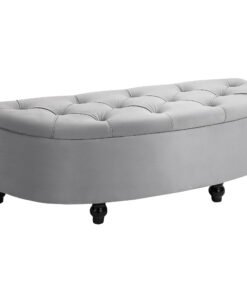 HOMCOM Semi-Circle Ottoman Storage Bench, Bed End Bench, Tufted Upholstered Window Seat Footrest Stool with Rubberwood Legs for Bedroom & Entryway, 120 x 46 x 42 cm, Light Grey