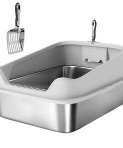 PawHut XXL Stainless Steel Cat Litter Box with High Sides, Metal Scoop, 70 x 50 x 30 cm