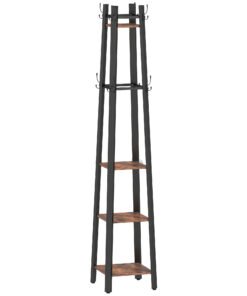 HOMCOM Industrial-Style Four Shelf Coat Stand - Brown/Black