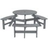 Outsunny 6 Seater Wooden Picnic Table and Garden Benches Set, Round Garden Dining Set with 3 Benches and Umbrella Hole Outdoor Garden Park, Grey