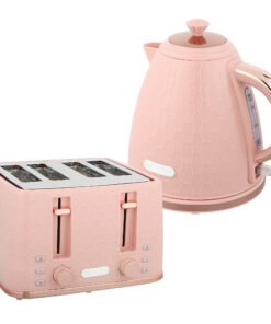 HOMCOM Kettle and Toaster Set, 1.7L 3000W Fast Boil Jug Kettle, 4 Slice Toaster with 7 Level Browning Controls, Light Pink
