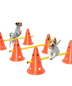 PawHut Dog Agility Equipment Set of Six Cones, Six Poles with Carry Bag, Three-Piece Adjustable Height Jumping Obstacles Orange