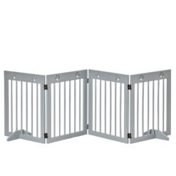 PawHut Freestanding Pet Gate 4 Panel Folding Wooden Dog Barrier w/ Support Feet