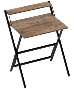 HOMCOM 70 cm Folding Computer Desk with Monitor Shelf - Rustic Brown