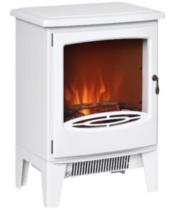 HOMCOM Electric Fireplace Stove, Free standing Fireplace Heater with Realistic LED Flame Effect, Overheat Safety Protection, 900W/1800W, White