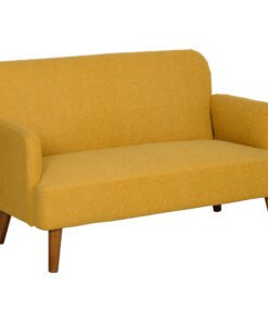HOMCOM Velvet Feel Fabric 2 Seater Sofa, Small Sofa Loveseat with 21cm Thick Padding and Wood Legs, Yellow