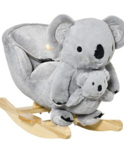 HOMCOM Kids Toddler Rocking Horse Plush Ride On Koala Rocker Wooden Base Seat Safety Belt w/ Gloved Doll Toy for 18-36 Months Grey