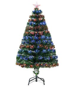 HOMCOM 4 Feet Prelit Artificial Christmas Tree with Multi-Coloured Fiber Optic LED Light, Holiday Home Xmas Decoration, Green