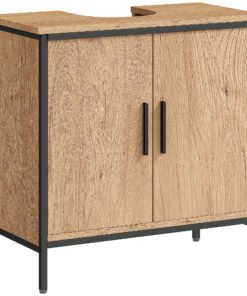 HOMCOM Bathroom Vanity Unit, Under Sink Storage Cabinet with 2 Doors, Adjustable Shelf for Basin without or with Pedestal, Oak