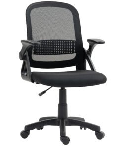 HOMCOM Breathable Mesh Office Chair, Ergonomic Swivel Computer Chair with Flip-up Armrests, Lumbar Back Support for Home/Office, Black