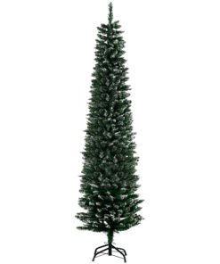HOMCOM 6FT Artificial Snow Dipped Christmas Tree Xmas Pencil Tree Holiday Home Indoor Decoration with Foldable Black Stand, Green