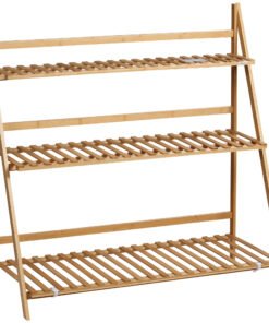 Outsunny 3-Tier Plant Stand, Plant Shelf Rack, Folding Bamboo Display Stand, 98x37x96.5cm, Natural
