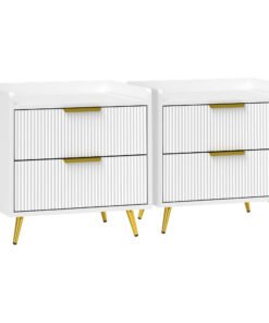 HOMCOM Elegant Two-Drawer Bedside Table Set of 2 - White