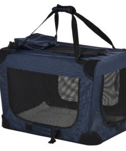 PawHut Foldable Pet Carrier for Small and Miniature Dogs, Portable Cat Carrier Soft Side Pet Travel Crate with Removable Mat, Storage Bags, Breathable Mesh 60 x 41.5 x 41cm - Dark Blue