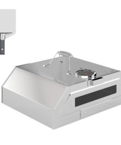 Outsunny 8 in Portable Stainless Steel BBQ Grill Top Pizza Oven with Built-in Thermometer and Viewing Window for Gas and Charcoal BBQ Grills, Includes Carry Handles, Pizza Stone and Peel, Silver Tone