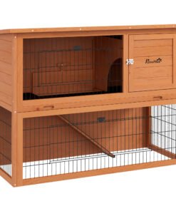 PawHut Two-Tier Antiseptic Wood Rabbit Hutch, 92cm Guinea Pig Hutch with Run - Orange