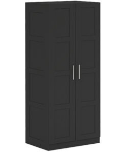 HOMCOM Double Panel Door Wardrobe, with Shelves - Black