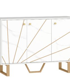 HOMCOM Sideboard Storage Cabinet, Modern Storage Cupboard with Adjustable Shelves and Metal Legs for Living Room, Kitchen, Dining Room, Entryway, White Marble Tone