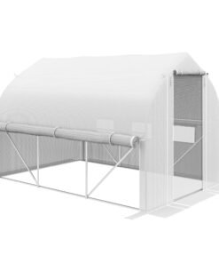 Outsunny 3 x 2(m) Walk-in Polytunnel Greenhouse, Zipped Roll Up Sidewalls, Mesh Door, 6 Mesh Windows, Tunnel Warm House Tent with PE Cover, Complimentary Plant Labels and Gloves, White