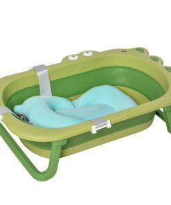 HOMCOM Baby Bath Tub for Toddler Kids Infant Ergonomic Foldable Secure Non-Slip Portable with Baby Cushion for 0-3 Years Green
