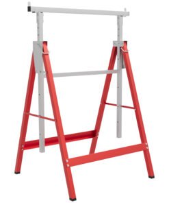 HOMCOM Set of 2 Adjustable Telescopic Builders Trestle, DIY Steel Work Bench Carpenter, Folding Saw Horse Tools Red