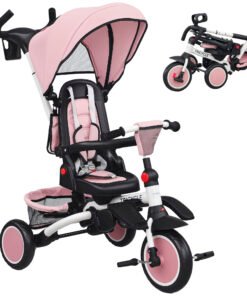 AIYAPLAY 6 in 1 Foldable Kids Trike with Adjustable Parent Handle & Canopy for Ages 1-5, Pink