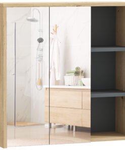 HOMCOM Five-Shelf Mirrored Bathroom Cabinet - Wood-Effect