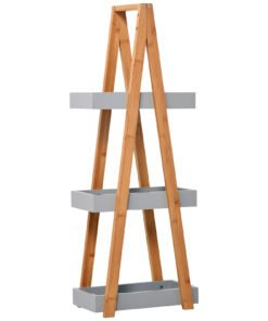 kleankin Bathroom Storage Shelves, 3-Tier Slim Shelving Unit, Freestanding Bamboo Shelf Unit, A Frame Space Saver Toilet Rack, Natural