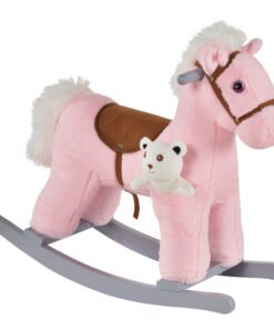 HOMCOM Kids Plush Ride-On Rocking Horse Toy Rocker with Plush Toy Realistic Sounds for Child 18-36 Months Pink