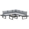 Outsunny 4 Pieces Garden Furniture Set, 5-Level Reclining Garden Corner Sofa Set, Outdoor Lounge Conversation Sectional with Cushions, Wood Effect Plastic Table, Black Frame & Light Grey Cushion
