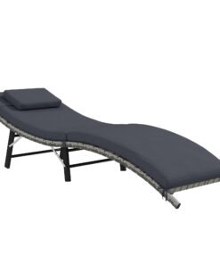 Outsunny Rattan Folding Sun Lounger Outdoor Chair with Cushion and Pillow Grey