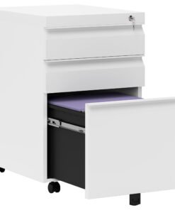 Vinsetto 3 Drawer Filling Cabinet, Mobile Metal File Cabinet with Anti-tilt Design for Letter, A4, Legal Size, White