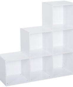 HOMCOM 3-tier Step 6 Cubes Storage Unit Particle Board Cabinet Bookcase Organiser Home Office Shelves - White