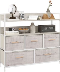 HOMCOM Rustic Chest of Five Fabric Drawers - Natural