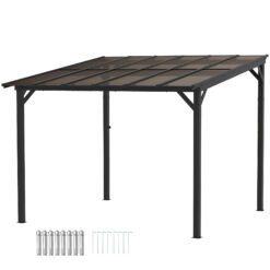 Outsunny 3 x 3(m) Metal Pergola with UPF 50+ and Waterproof Polycarbonate Roof, Wall-Mounted or Free Standing Garden Gazebo, Wind-resistant Outdoor Sun Shade, Dark Grey
