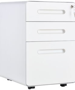 Vinsetto Lockable File Cabinet with 3 Drawers, Vertical Office Drawer for A4, Letter, Legal Size, Anti-tilt Design, Pre-Assembled Body, White