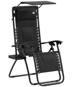 Outsunny Zero Gravity Lounger Chair, Folding Reclining Patio Chair with Shade Cover, Padded Seat, Cup Holder, Soft Cushion and Headrest for Poolside, Camping, Black