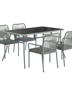 Outsunny Five-Piece PE Rattan Garden Dining Set with Cushions & Stackable Chairs - Light Grey