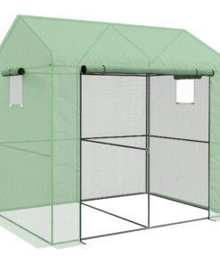 Outsunny Greenhouse, Walk-in Garden Grow House with Roll-up Door and Mesh Windows, 200 x 140 x 200cm, Green