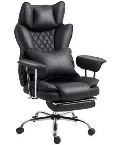 HOMCOM Leathaire Reclining Office Chair with Lumbar Support Pillow - Black